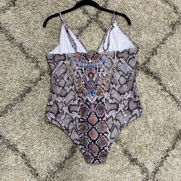 Snakeskin Brown Print One Piece Swimwear Size 18 - Picture 4 of 4